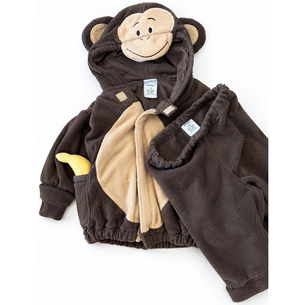 Old Navy Monkey halloween Costume toddler 12-24M Fleece Hooded pants 2 piece
